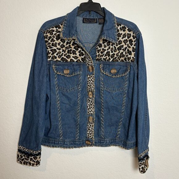 New‎ Direction Womens Denim Jacket Medium Animal Print Artsy Casual Spring - Picture 1 of 9